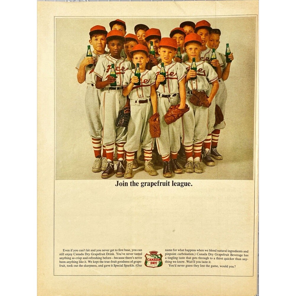 Canada Dry Grapefruit Drink "Boy's Baseball: Join the Grapefruit League" Ad 1964